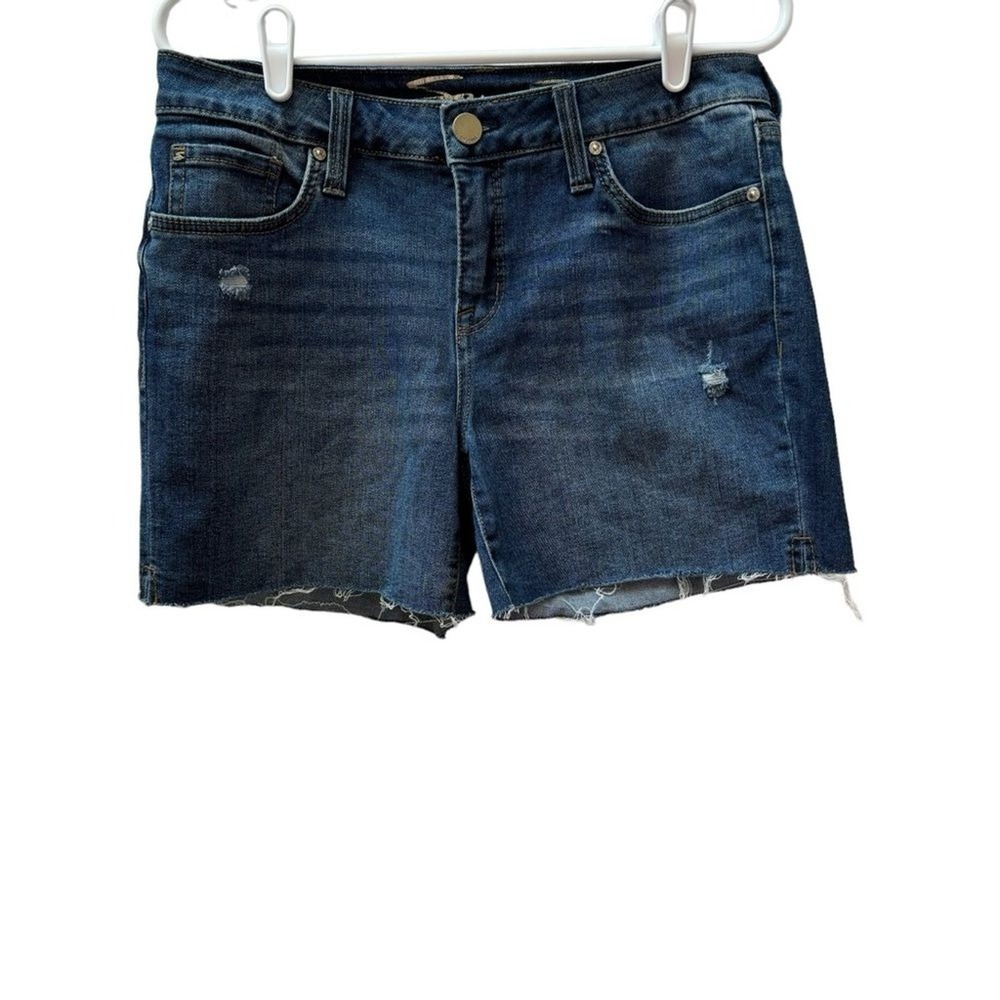 Seven7 Weekend Short Womens 4 Dark Wash Distressed Raw‎ Hem Denim Jean Shorts